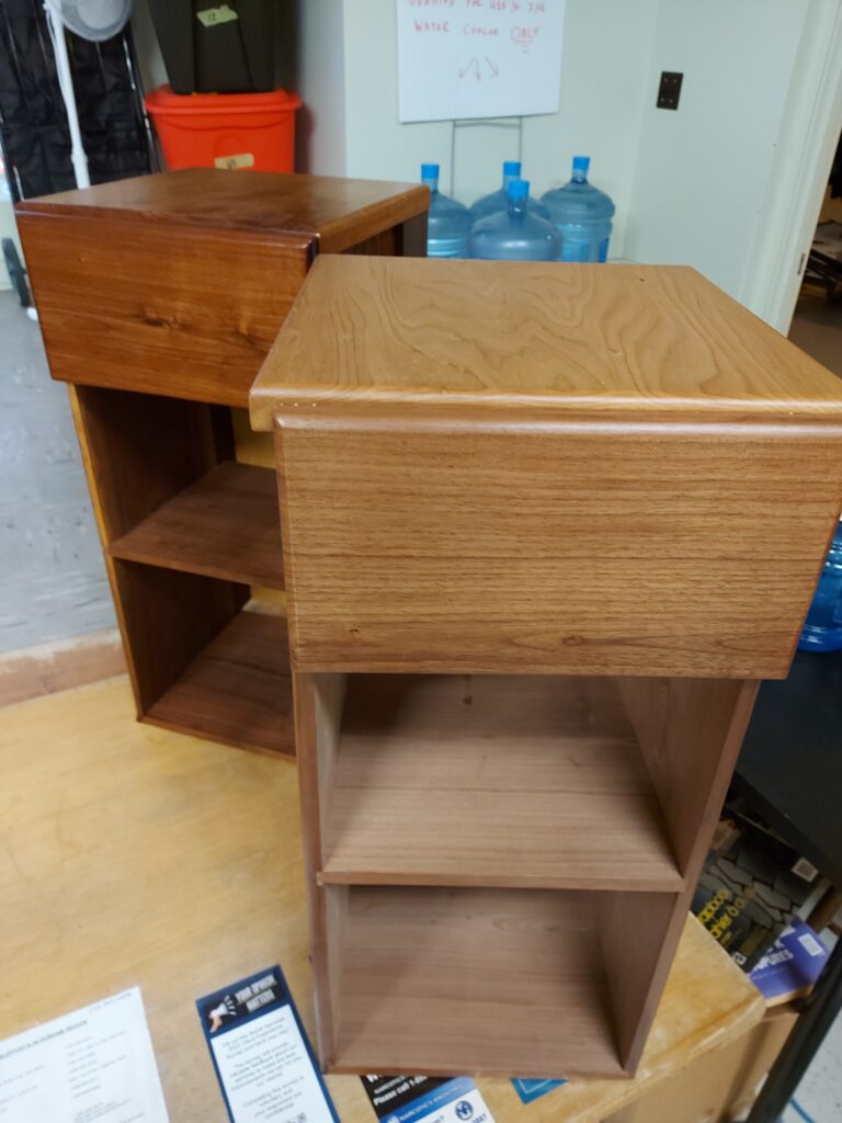 Walnut and Butternut Bedside tables by Doug Ricketts. Poly finish on one and Odies oil on the other
